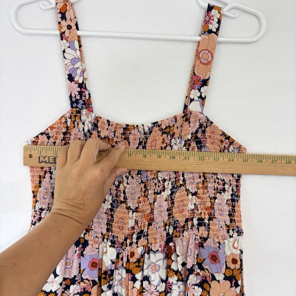 Women's Pink Floral Square Neck Smocked Sleeveless Wide-Leg Jumpsuit Size XL - Picture 6 of 10